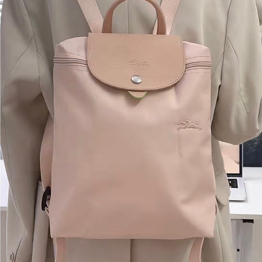 Longchamp Le Pliage Green Recycled Canvas Backpack ~NIP~ Flower - Picture 2 of 16